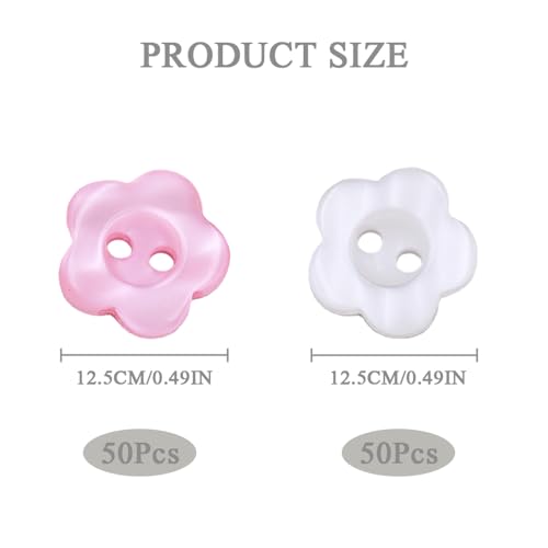 100 st. 2 Holes Flower Resin Button, Knoppen voor Baby Vesten Moeder van Parel Naaiknop Baby Resin Button 12.5mm Bloemenknop voor Handgemaakte Naaipoppen Ambachten Decor (Wit + Roze)