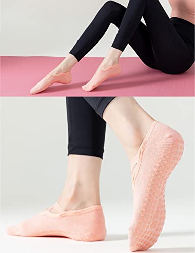 2 paar Yoga Sokken voor vrouwen, Non-Slip Sportsokken met Cross Strap, Geschikt voor Yoga, Dans, Fitness, Martial Arts, Gymnastiek, Ballet, Trampoline, One Size Past Iedereen, Wit en Grijs 3