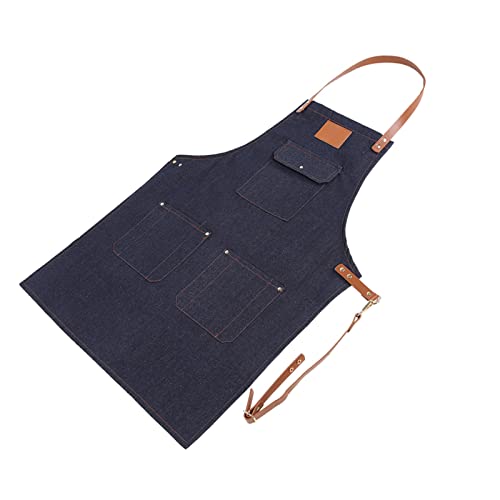 Jeans Bib Apron met lederen riem voor bakkers, Bartenders, Grill Chef, Work Cook, Uniform