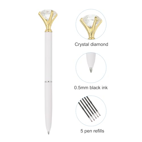 Balpen met zwarte inkt, 12 stuks kristallen diamant metalen pen 1,0 mm medium punt voor het maken van notaties, wit 3