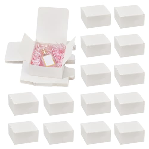 Verpakking van 15 opgevouwen papieren dozen, 10 x 10 x 5 cm, Kartonnen dozen voor bruidsmeisjes, Wit Kraftpapier voor kerstfeest, Kerstfeest