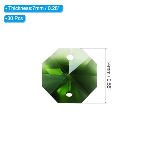 K9 Kristal Octagonale Kralen 2 Hole Hangers, 30st 14mm Kroonluchter Prisma's Onderdelen Ornamenten Hangen Kralen voor DIY Kunst Ambachten Decoratie, Groen
