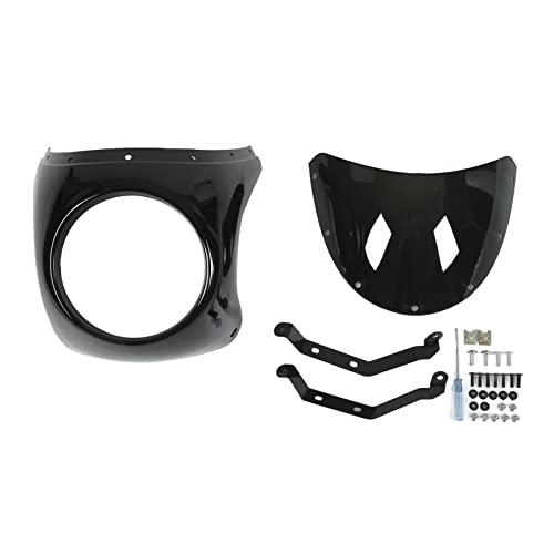 Motorfiets Koplamp Fairing, 7" Motorfiets Koplamp Fairing Beschermende voorruit Universeel voor de meeste motorfietsen Ronde koplamp(Glossy Black) Overig 4