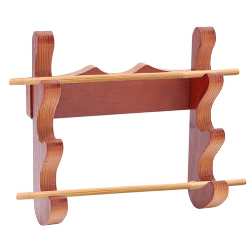 Wandhouder voor toverstokken, 18 x 8 x 18 cm, houten wandsteunstandaard, 3-traps staafhouder voor toverstok, thuis, kantoor, display decoratie, Zadel Bruin