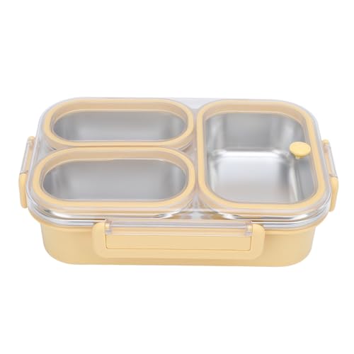 Lunchbox van roodvrij staal, 1,2 l, verwarmde zakken met 3 verdeelde lunchzakken, rechtshoekige voedercontainer voor snacks, sandwiches, fruit, (geel)