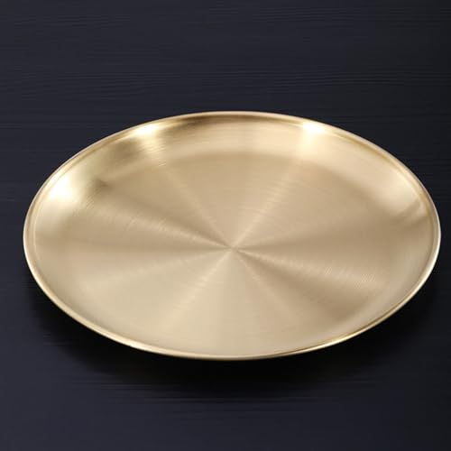 Goud Roestvrij stalen plaat, Gold Diner platen Goud Metaal Ronde Diner Platters Plateau Herbruikbare Camping platen Roestvrij Tray voor thuis keuken partij (L) 5
