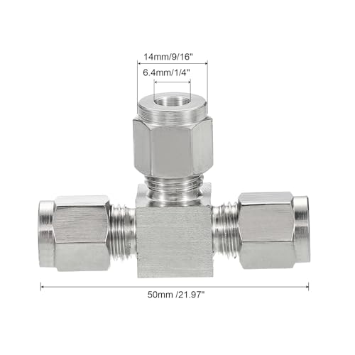 304 Roestvrij staal Tee Compressie Tube Fitting 1/4" ID X9/16" OD, Pijpadapter voor Water Tuin Irrigatie Systeem, Zilver
