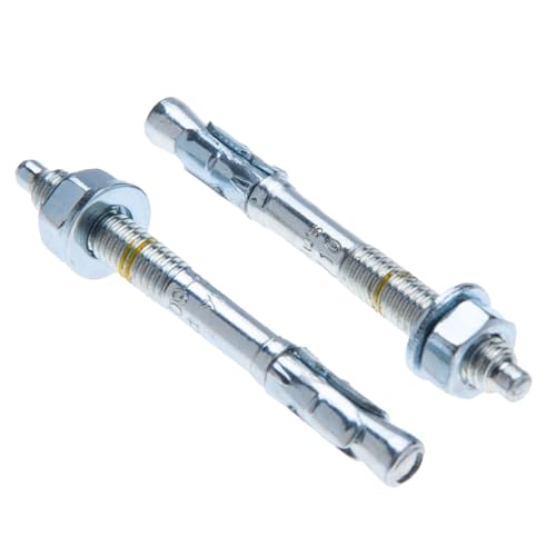 M10 Heavy Duty Concrete Anker 10mm x 125mm Continue Bolt voor 50mm Dikte Bevestiging, Threaded Bolt, Gegalvaniseerde Wedge Anker met Wasmachine, Nut, Diepte markering en Uitbreiding Cone, Pack van 6