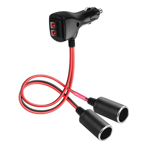 12V Sigaretaansteker splitter adapter met 2 onafhankelijke switches, 16 AWG Sigarettenaansteker, 1 man tot 2 vrouwelijke sockets, Y Splitter Power Cable met 15A