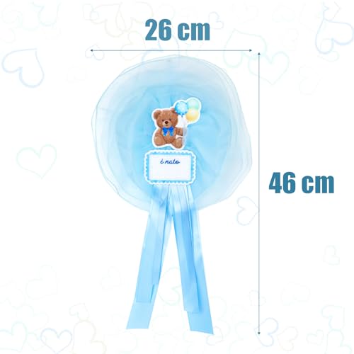 Boeg voor de geboorte, Jongens, Lichtblauw, Kookkaart, Geboorte, Buiten, Boeg, Beer, Kind met Naam, Schrijfbare Decoratie, Gast Giften voor Geboorte, Doop, Hang op Window Door