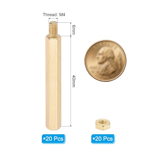 M4*40mm+6mm Spacer Schroeven, 40st Man tot vrouw, Hex Brass Standoff Spacer Schroefmoer Assortiment Kit voor Circuit Board, Circuit Board, Gold Tone
