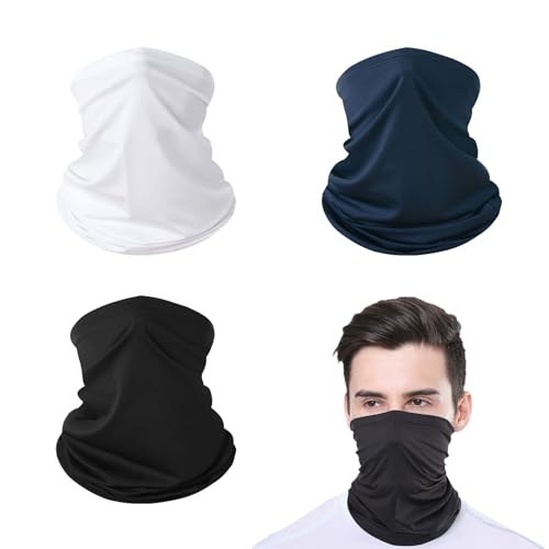 Verpakking van 3 multifunctionele Tube sjaal voor mannen en vrouwen, Elastische zon bescherming sjaal voor fietsen, Skiën, Motorrijden, Running, Outdoor Sports, Blauw, Zwart, Wit, One Size