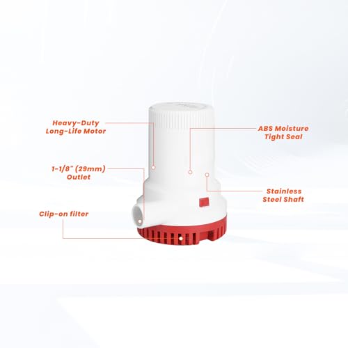 2000GPH Elektrische kielpomp, 12V Boot Kielpomp Boot Waterafvoer Pomp Marine Ontsteking Beschermde boot onderdelen 5