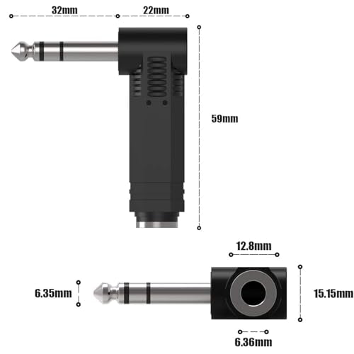 2 stuks rechthoekig 6,35mm TRS 1/4 inch adapter, 6,35mm rechte hoek TRS stekker aan 6,35mm TRS jack, 1/4 inch stereo plug aan 1/4 inch jack