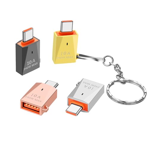 4st USB C naar USB Een Adapter 10A 240W USB 3.0 Type-C naar USB Een vrouwelijke OTG, zinklegering met sleutelhanger, voor laptops, tabletten en telefoons, 4 kleuren