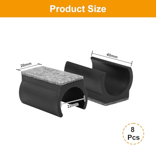 8 stuks viltglijbanen voor rodelstoelen, Ø 22 mm zitglijbanen met vilt, meubelglijbanen, klemschaalglijbanen met geluidsisolatie Viltglijbaan, voor Cantilever Seat Glides