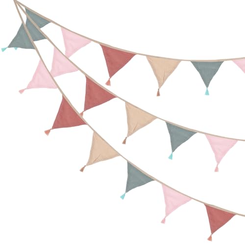 Pennant Banner Vlaggen met Tassel 2st, 10st Dubbelzijdig Stof Katoen Driehoekige Vlaggen 8.5ft Vlaggen Pennant Garland voor Verjaardagsfeest Bruiloft Decor, Lichte Kleuren