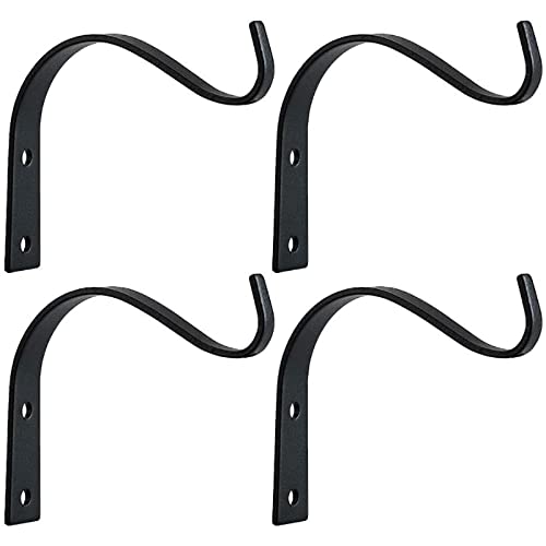 Hangende mand Brackets IJzeren Muur Haakjes, Metal Heavy Duty Wrought Iron Wall Hang Hooks Outdoor Hangende mand Hook Binnen voor het hangen van Lantaarn, Vogel Voeders, Wind Chime, Plant Planter 4PCS Zwart