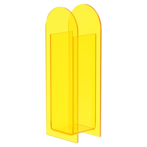 3 x 2 x 9 Inch Acryl vaas, Arch Acryl Bloem vaas Clear Geometrische Plastic Decoratieve Vaas voor Tafel Centerpiece Home Decoratie Geel