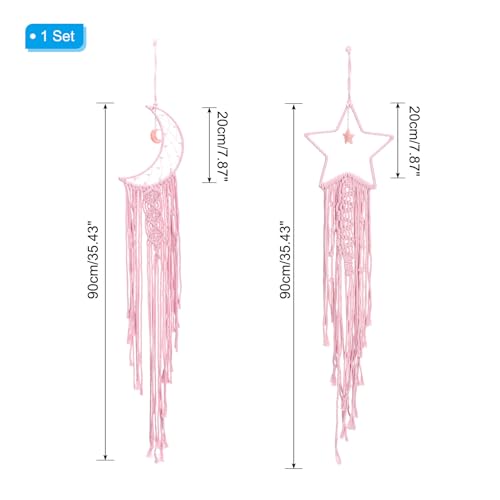 Moon Star Dream Catcher Decor, 39" Boho Droom Catcher Macrame geweven muur Hangen voor Home Decoratie Slaapkamer Accessoires Cafes Bruiloft Decoratie, Roze