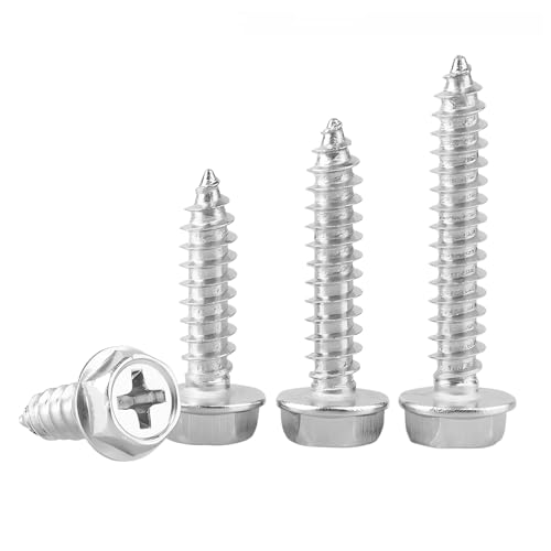 Verpakking van 20 Zelftappende Hex Head Schroeven, 304 Roestvrij staal Hout Schroeven, Kruiskop, Plate Schroeven voor Plastic, gipsplaten, M4 x 16 mm