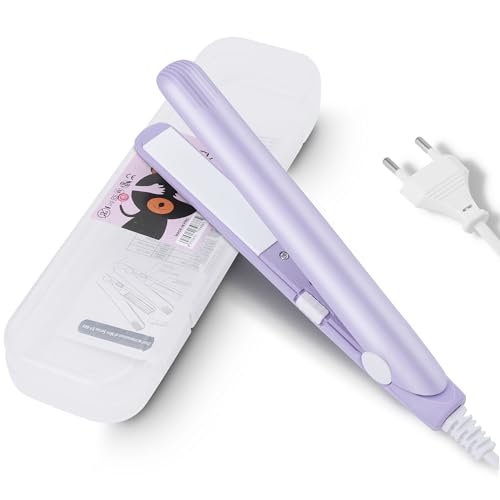 Mini kort haar straightener, 2 in 1 Mini haar straightener Travel Beauty Heating Flat Curling Iron Pink EU Plug L Ceramic Toermalijnplaat (paars)