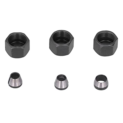 6-delige Routerspantangadapterstuk Metrische Doppenset Koolstofstaal 6 Mm 6,35 Mm 8 Mm Set Kit Met Moer Voor Trimmer Metrische Maat Hoge Nauwkeurige Routersjabloon Gidsborgmoer En Adapterkit