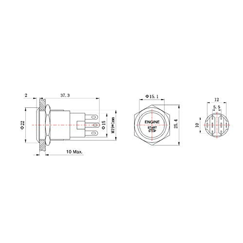 LED Drukschakelaar, 22 mm, 12 V-24 V, waterdicht, zelfvergrendelend slot, drukknopschakelaar (blauw) 5