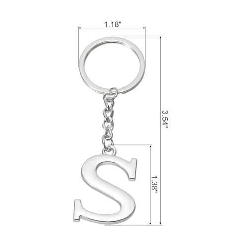 Eerste brief sleutelhanger, brief S sleutelhanger DIY hanger sleutelhanger tas rugzak decor voor mannen vrouwen partij geschenken gunsten, zilver, zilver