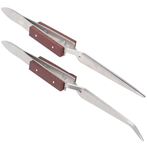 Omgekeerd Ross Fiber Grip Set vergrendeling met metalen handgrepen Algemeen Craft Tools Kruis Lockhand Tools, 2 Pieces Slot Tweezers Vaste sieraden Solderen Pointed 5