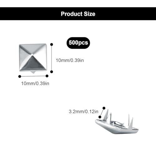 Lederen Rivets, 500 stuks 10 mm Metalen Rivets, Vierkante 4 Klauwen, Hoge kwaliteit Galvanized Decoratieve Rivets, Geschikt voor leder, kleding, schoenen en broeken, Pet Collars