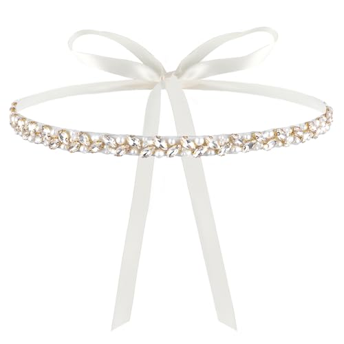 Handgemaakte Rijnsteen Bruidsgordel - Crystal bruiloft decoratie met linten voor bruidsjurken, wit, M, wit, M