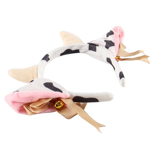 Pluche koeienhoofdband met strik, schaduwige dierenoren met bellen voor cosplay-feestdecoratie