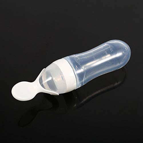 Graanvoederfles, 1Pc 90mL Siliconen peuter Voeden fles met lepel vers voedsel graan Squeeze Feeder Hot(White) 4