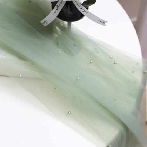 50 cm x 160 cm, Sage Green, Tule Stof voor Kleding en Decoratie, Parel Mash Stoffen voor Naaien, Verkocht aan de Metre, Bruiloft Stof, Tule, Decoratieve Stof met Parel voor DIY verjaardag, Party