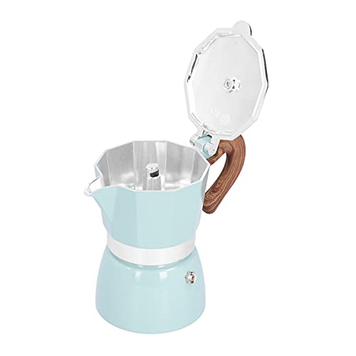 Espressomachine voor 3 kopjes, aluminiumkleurig met deksel en handvat, anti-schuifbescherming, klassiek koffiezetapparaat, niet geschikt voor inductie (blauw) 3