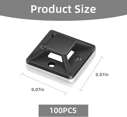 Verpakking van 100 Zelfklevende Base voor kabelbanden, zwarte kabelbanden, Zelfklevende basishouder, Kabelbandhouder, Zelf-Adhesive, 20 x 20mm Kleefkussens, Kabelbanden, Schroefbasis Zelfklevend voor thuis