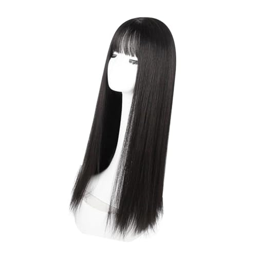 Lange rechte pruik met kwasten (zwart) 28,3 inch 5