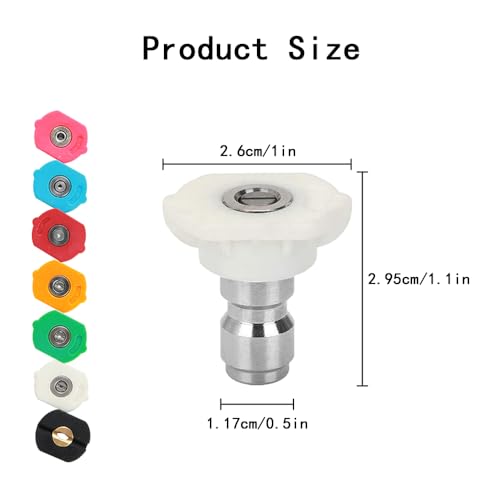 7 Stuks Druk Wasmachine Spray Head Tips, Quick Release Druk Nozzle Tips 1/4 Inch Jet Wash Nozzle Multiple Degree Connection Druk Washer Tips voor Car Garden Reiniging