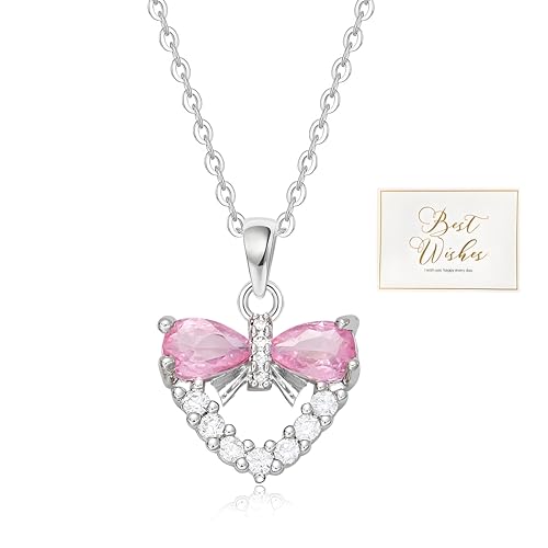 Hart ketting voor meisjes, roze Charming Locket ketting Bow ketting met een kaart, One Size, Legering staal, Geen edelsteen