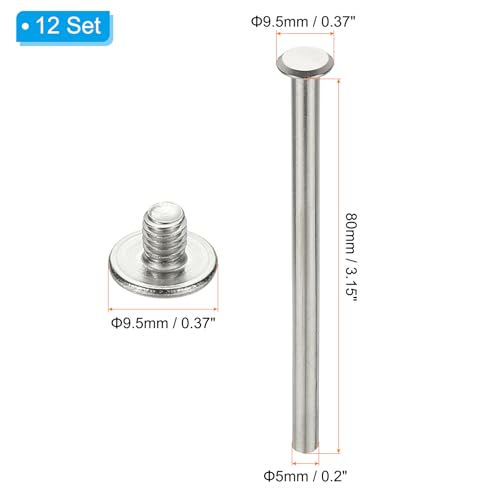 24 Sets Chicago Schroeven, 5x80mm(DxH) Chicago Schroeft Phillips Bindende Post Schroef Bolts Lederen Rivets 304 Roestvrij staal voor lederen riem Scrapbook Fotoalbums, Zilver