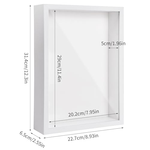 3D Afbeelding Frame voor het vullen, 3D Diep Object Frame A4 Shade Box Display Case Frame met Transparant Acryl blad Frame Houten 3D Frame voor herinneringen, bloemen, medailles, foto (Wit, 5 cm) 3