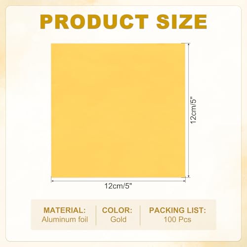 Foil Candy Wraps 5x5 Inch, 100 stuks Vierkante Glossy Aluminium Foil Candy Wrapping Paper voor DIY Chocolate Sweets Verpakking Decoratie, Goud