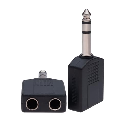 6,35mm Stereo Jack Plug to 2 x Twin 6,35mm Stereo Jack Socket Splitter Adapter Dual Stereo 1/4 Y Adapter, Pack of 2