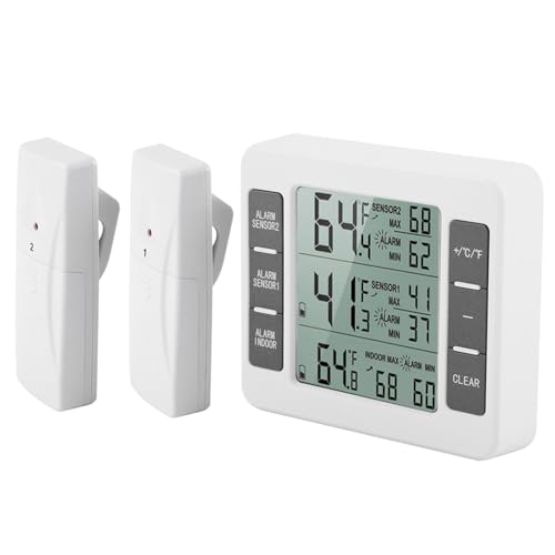 Koelthermometer Draadloze digitale akoestische koelkoelkast thermometer met 2 sensoren Min/Max Display