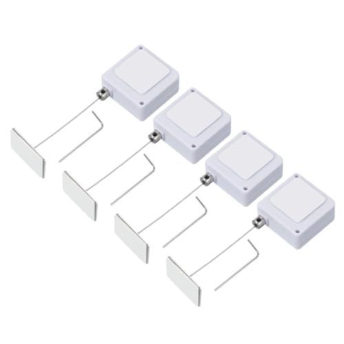 3.3 Ft Intrekbare afstandsbediening Tether, 4 stuks Vierkante beveiliging Kabel Lanyard Lock met verstelbare sluiting lijm voor TV-afstandsbediening, wit (Square Iron Cap)