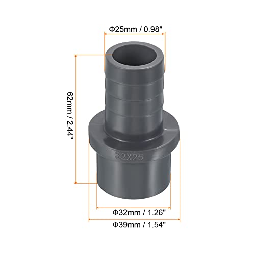 UPVC Reducer Pipe Fitting 32x25mm, 1 Pack Straight Koppelaar Connector, Grijs