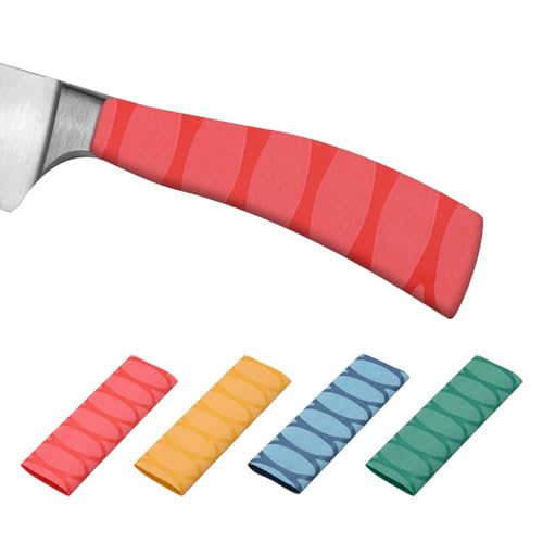 Snijmes Handvat Heat Shrink Tubing 1.2 x 4.9, 4 Pack Chef Cutter Non-Slip Wrap voor Keuken Knife Management, Rood, Geel, Blauw, Groen Oval patroon