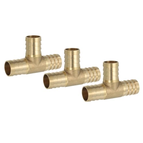 3/4" Messing Tee slang passen, 3 st 3 Manieren Intersectie T-vorm Barbed Wire Split voor lucht water brandstof gas vloeibaar, goud