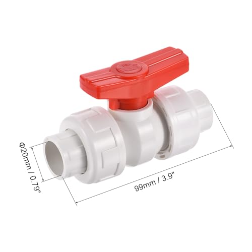 20mm ID Double Union Ball Valve, 1 Pack PVC Socket Type Shut-Off Valve Switch voor Water Flow Control, Wit
